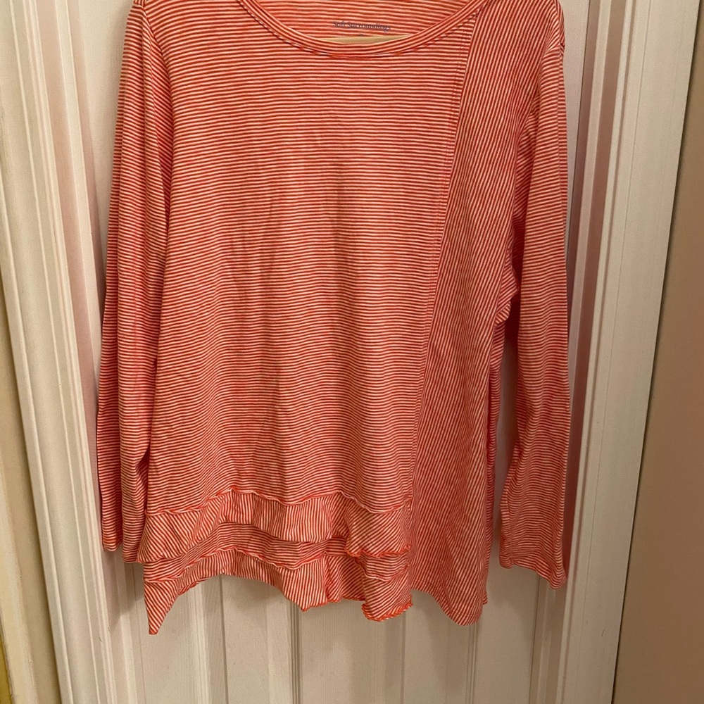 Soft Surroundings Coco Pima Cotton Jersey Tunic Top Coral Striped 2XL